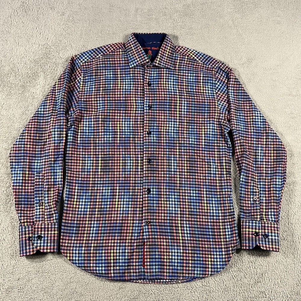 Luchiano Visconti Black Shirt Mens Small Dress Colorful Button Up Long Sleeve